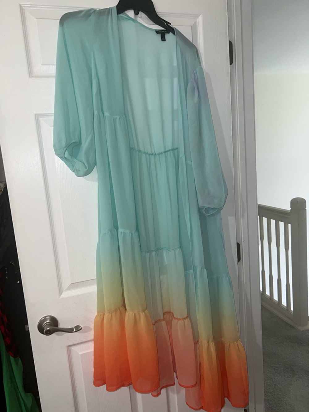 Sheer Ombre Tiered Maxi cover up  - Aqua to Orange